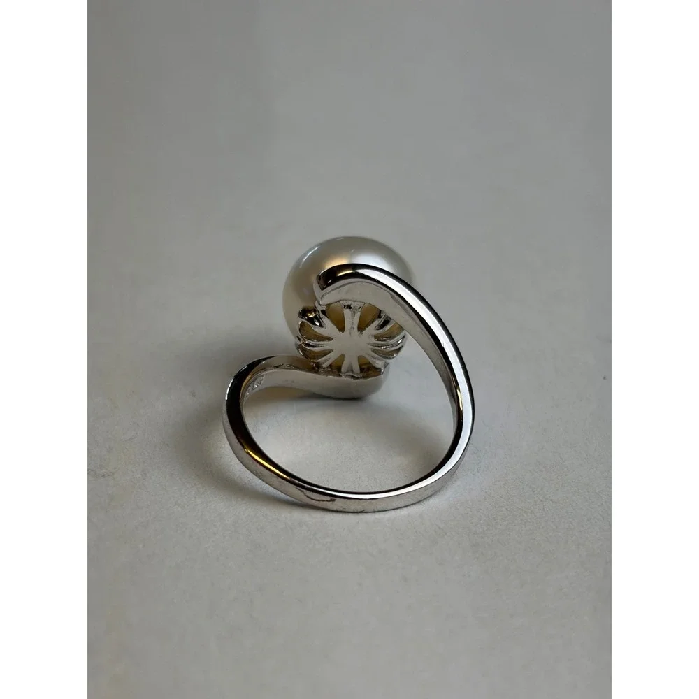 Vintage Pearl Ring 6.5 Silver 925 Bypass Solitaire Minimalist Elegant Jewelry